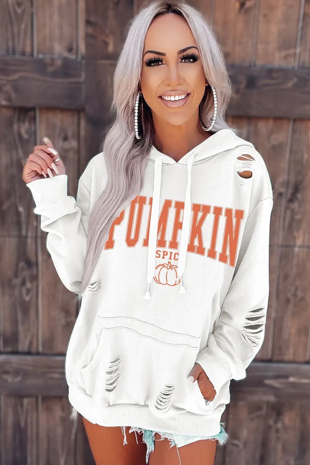 White pumpkin spice distressed hoodie - graphic sweatshirts