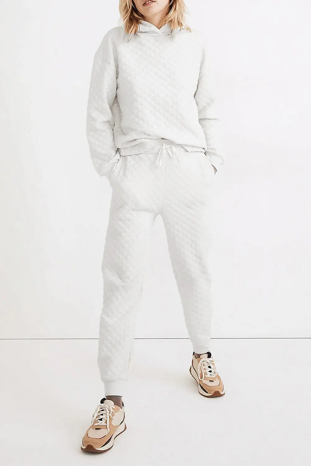 White quilted hoodie and sweatpants two piece set - joggers sets