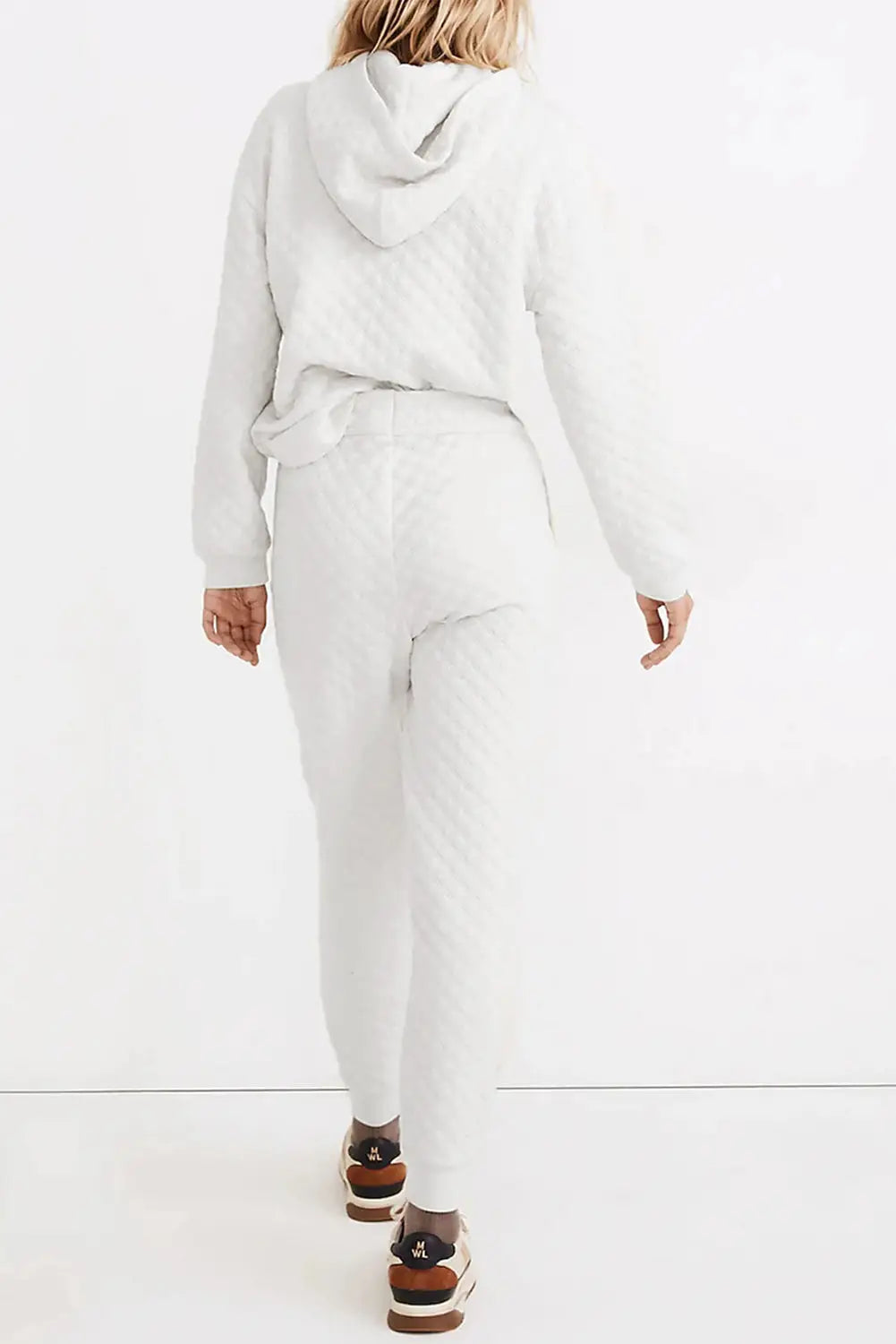 White quilted hoodie and sweatpants two piece set - joggers sets
