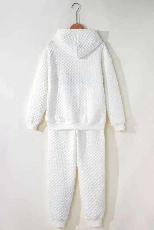 White quilted hoodie and sweatpants two piece set