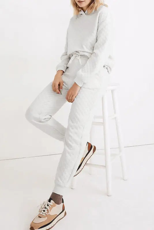 White quilted hoodie and sweatpants two piece set