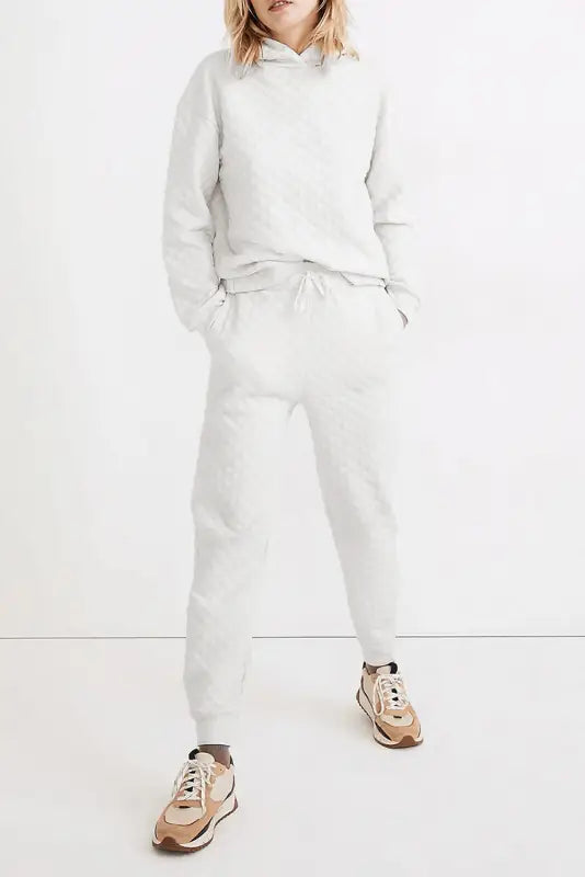 White quilted hoodie and sweatpants two piece set