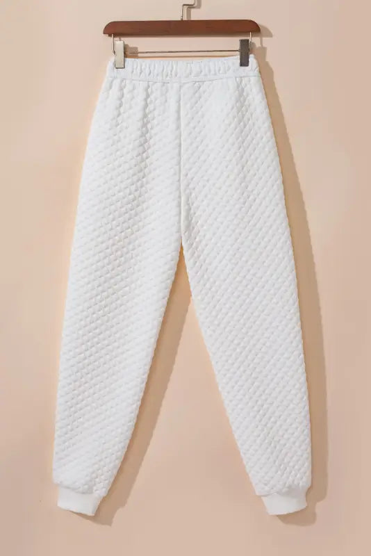 White quilted hoodie and sweatpants two piece set