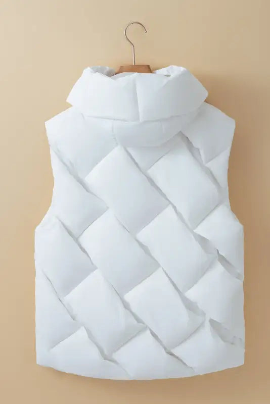 White quilted zipper front hooded vest coat - puffer