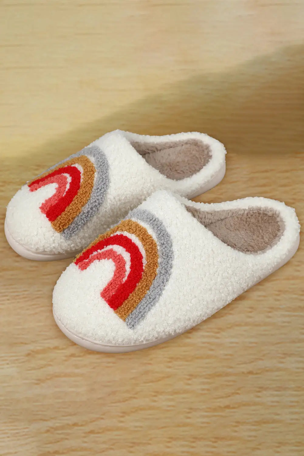 White rainbow plush winter home slippers