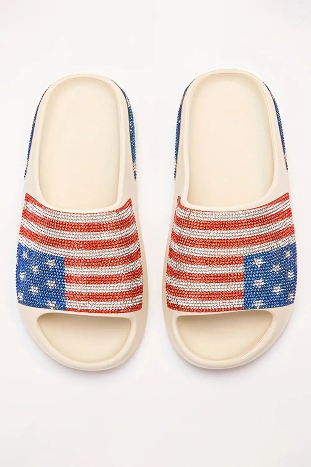 White rhinestone american flag thick sole slippers - shoes & bags/slippers