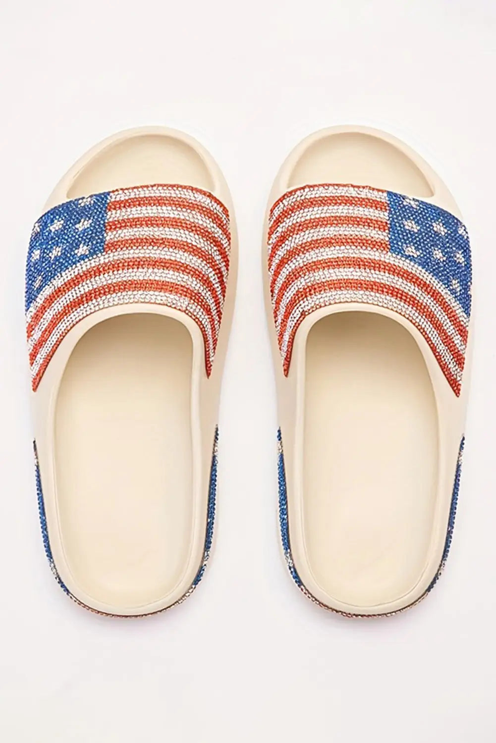 White rhinestone american flag thick sole slippers - shoes & bags/slippers