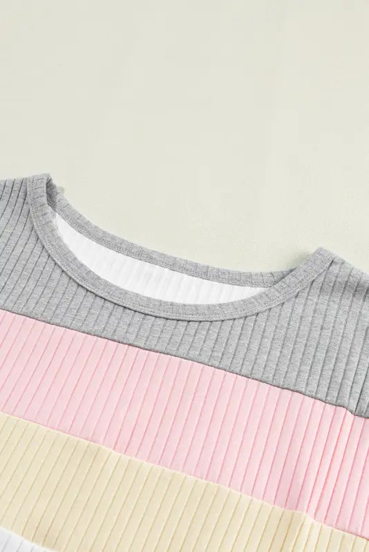 White ribbed color block patchwork t-shirt - tops