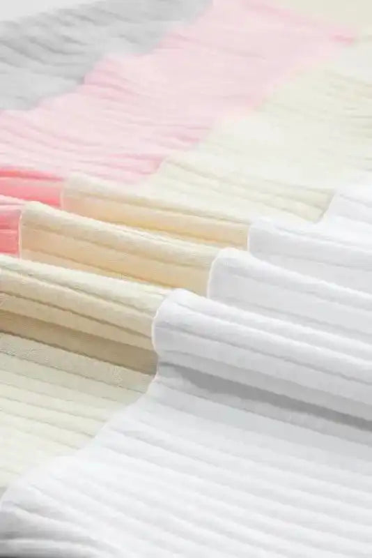 White Ribbed Color Block Patchwork T-shirt - Fashionfitz