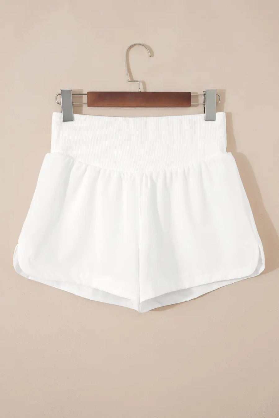 White ribbed high waist athletic shorts women | workout activewear
