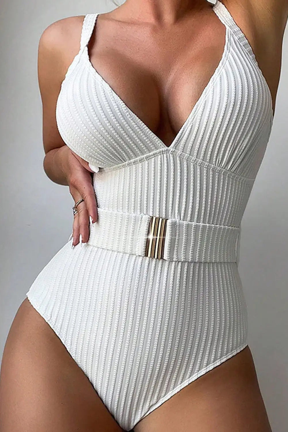 White ribbed one piece swimsuit - s / 100% polyester - swimsuits