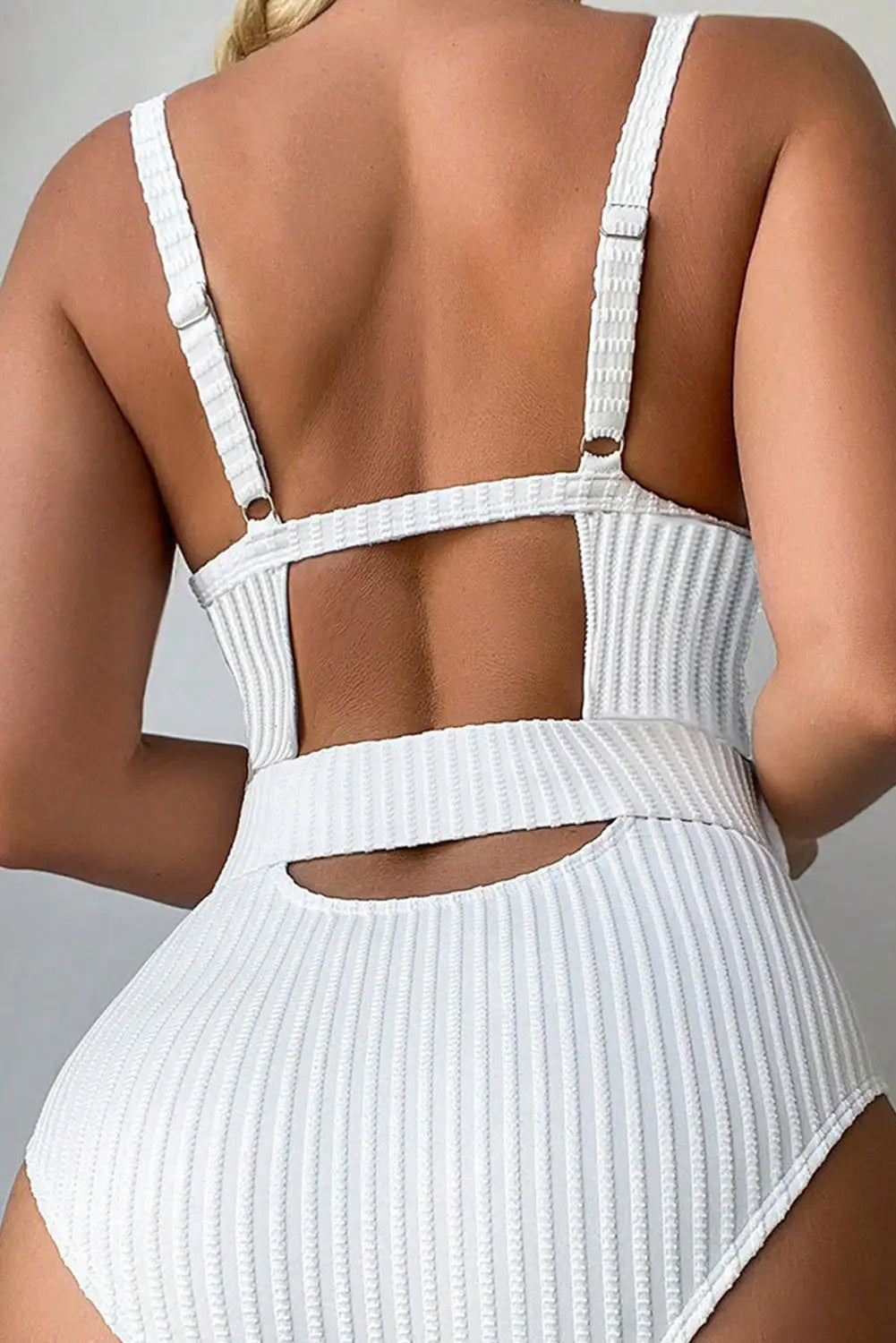 White ribbed one piece swimsuit - swimsuits