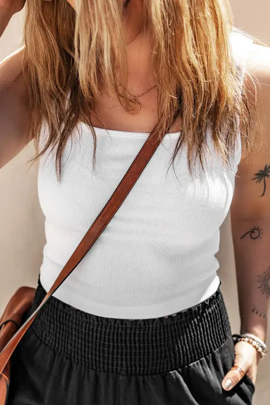 White ribbed slim fit tank crop top - tops/crop tops