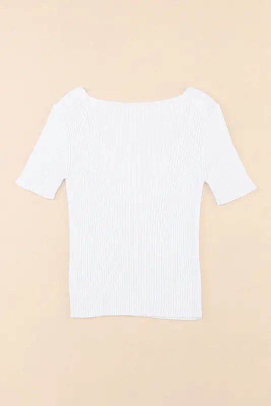 White ribbed square neck short sleeve top - t-shirts