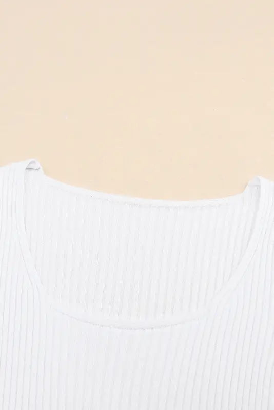 White ribbed square neck short sleeve top - t-shirts