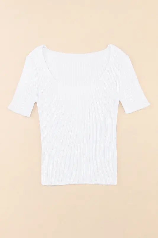 White ribbed square neck short sleeve top - t-shirts