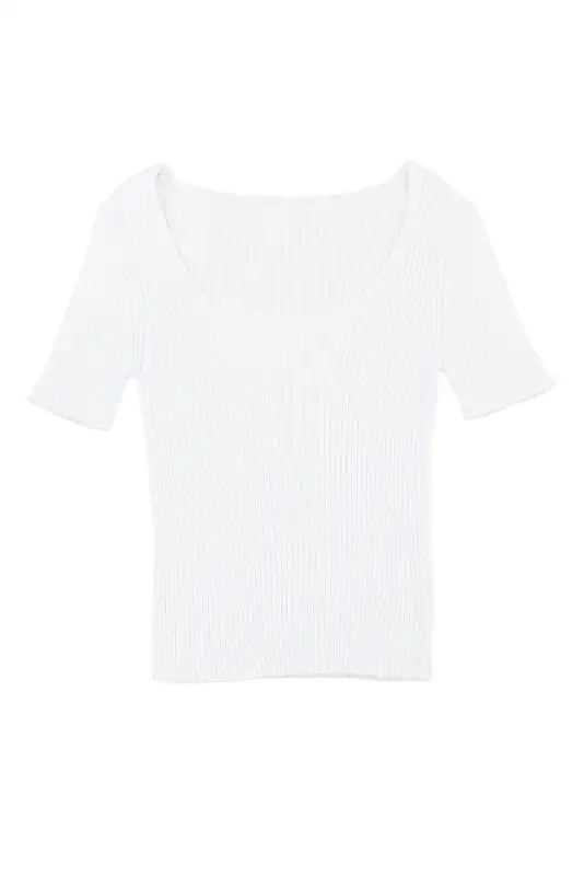 White ribbed square neck short sleeve top - t-shirts