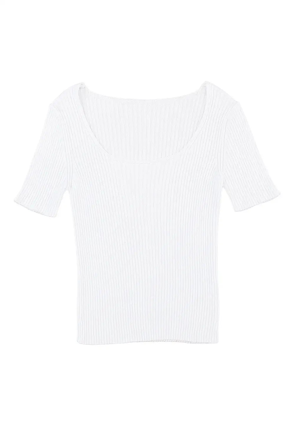 White ribbed square neck short sleeve top - t-shirts