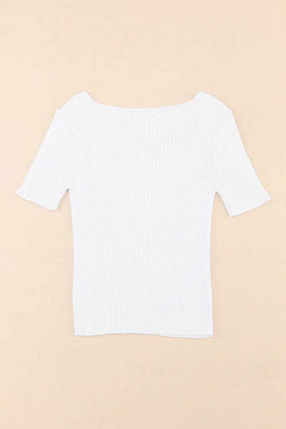 White ribbed square neck short sleeve top - t-shirts