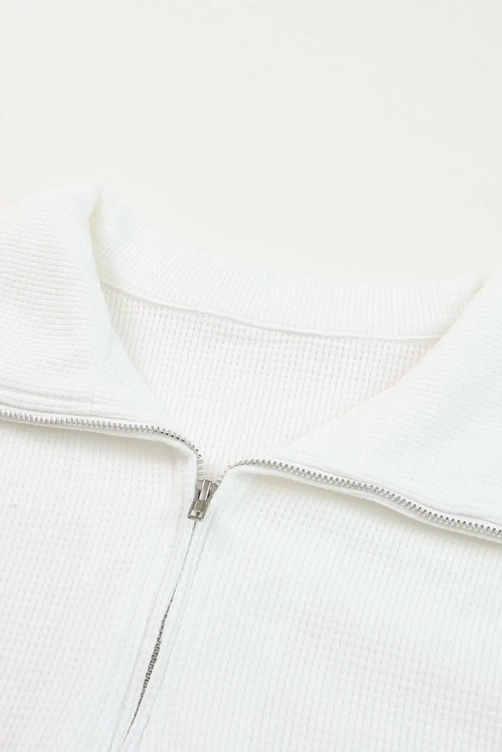 White ribbed zipper sweatshirt and high waist shorts set - loungewear