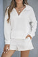 White ribbed zipper sweatshirt and high waist shorts set - loungewear