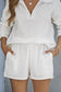 White ribbed zipper sweatshirt and high waist shorts set - loungewear