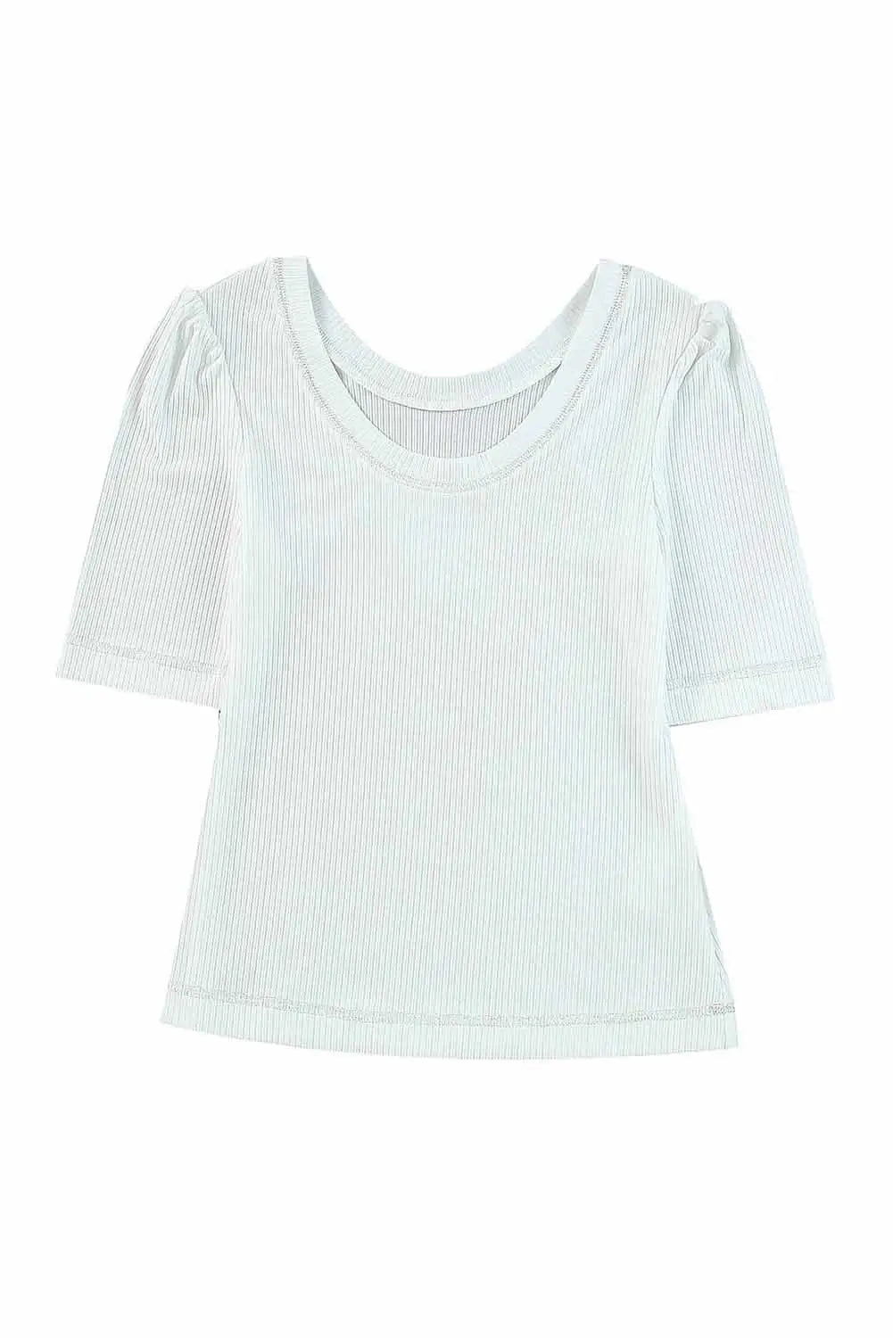 White round neck half sleeve ribbed knit top - t-shirts