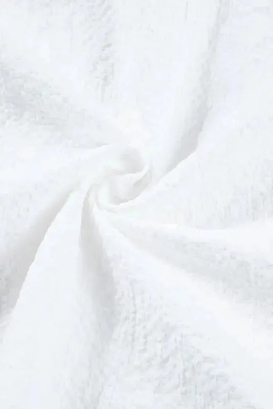 White Ruffle Accent Flutter Sleeve Notch Neck Top - Fashionfitz