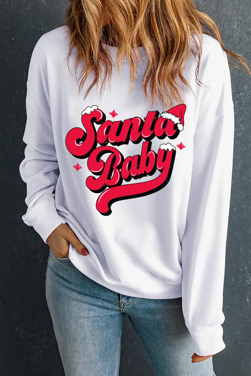White santa baby graphic pullover sweatshirt - sweatshirts