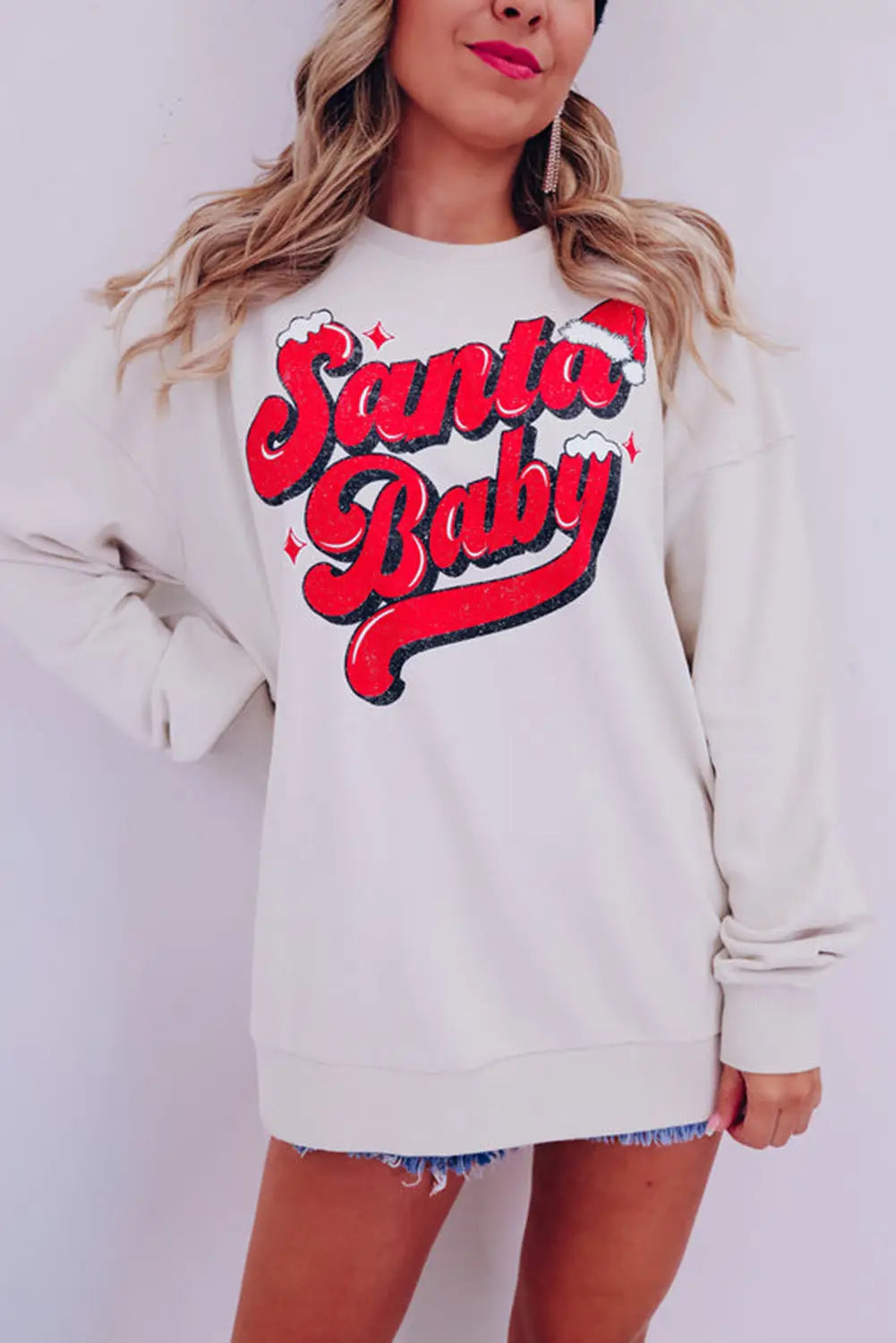 White santa baby graphic pullover sweatshirt - 2xl / 70% polyester + 30% cotton - sweatshirts