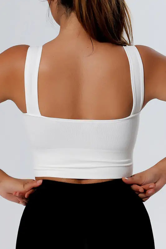 White seamless u neck sleeveless cropped yoga top - sports cami