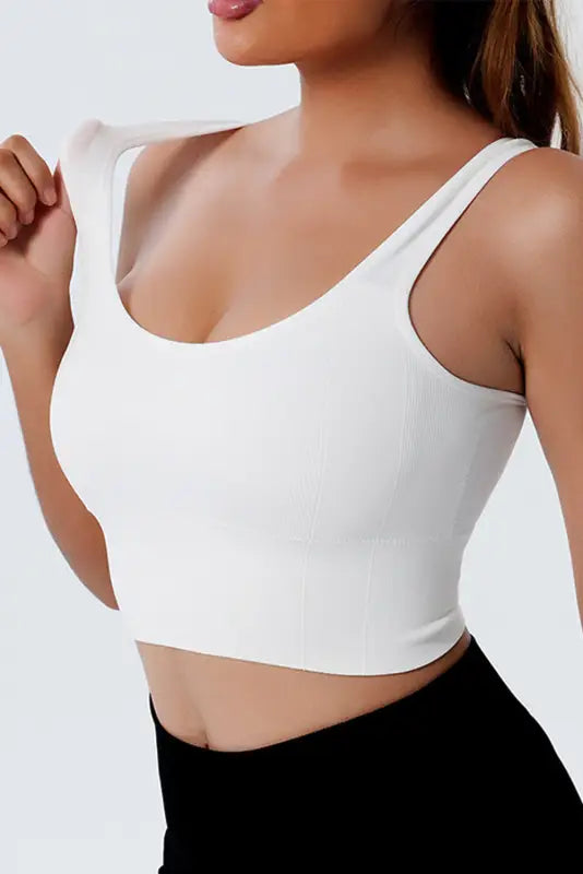 White seamless u neck sleeveless cropped yoga top - s - sports cami