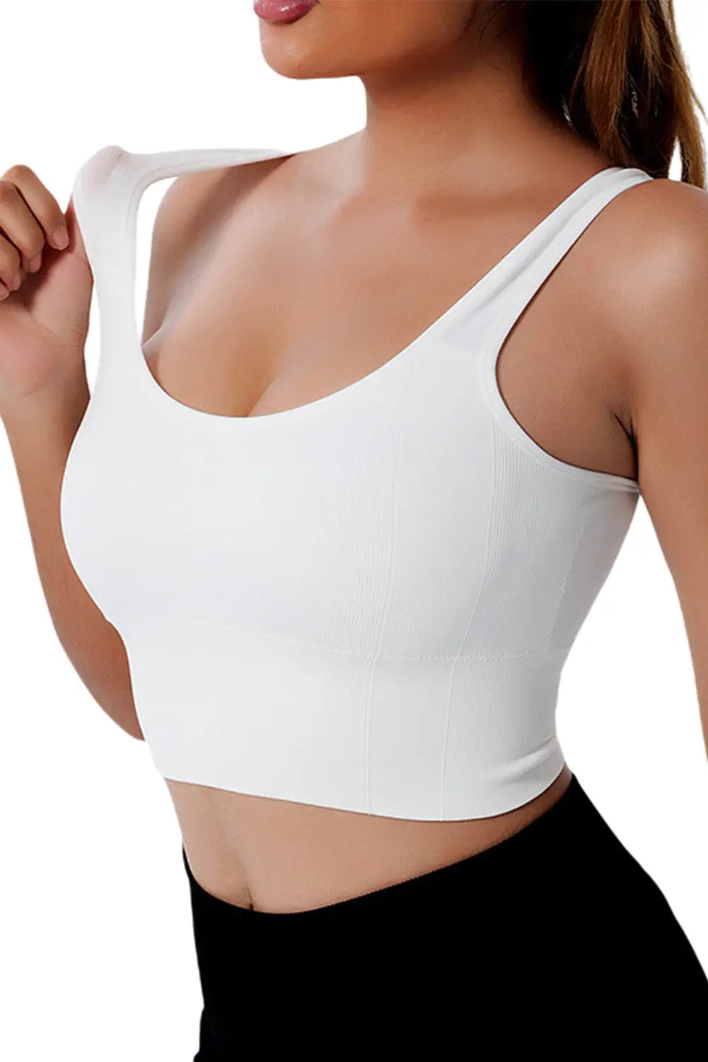 White seamless u neck sleeveless cropped yoga top - sports cami
