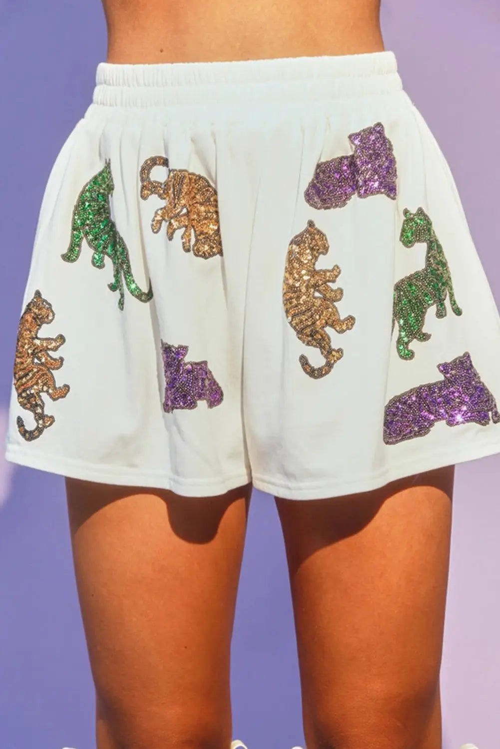 White sequin cheetah puff sleeve tee and shorts set - sets