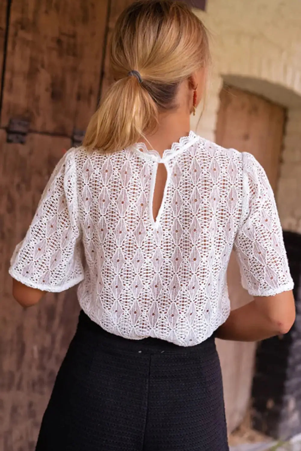 White short sleeve keyhole back lace blouse - blouses & shirts
