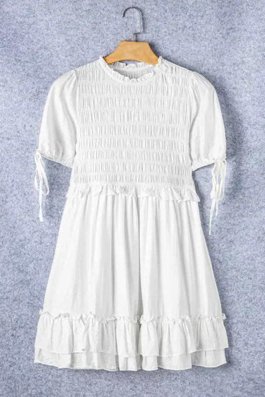 White smocked ruffle mini dress - dresses