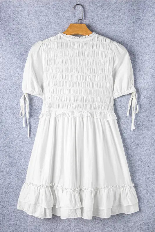 White smocked ruffle mini dress - dresses