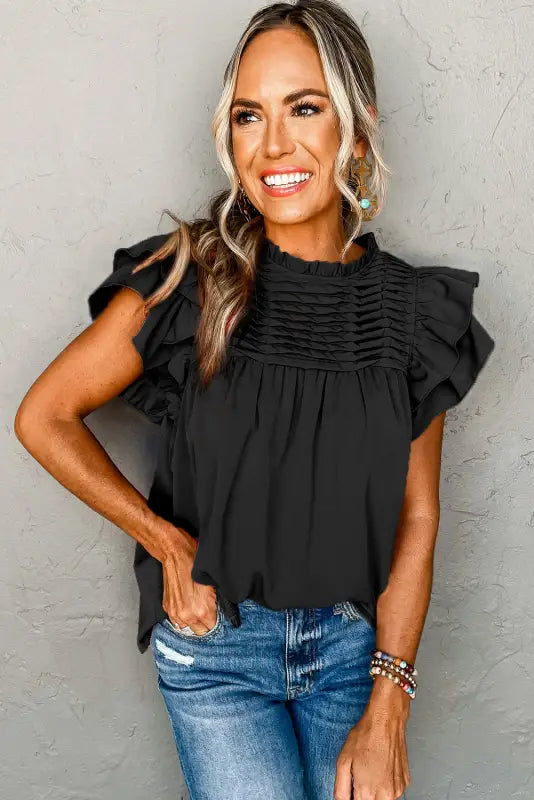 White smocked ruffle sleeve blouse - tops/blouses & shirts