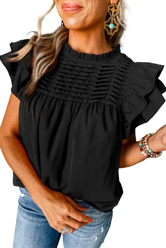 White smocked ruffle sleeve blouse - tops/blouses & shirts