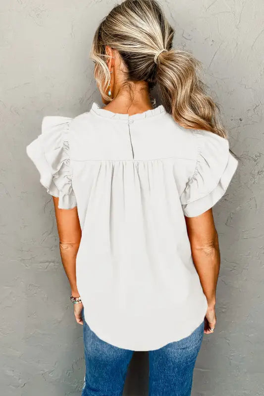 White smocked ruffle sleeve blouse - tops/blouses & shirts