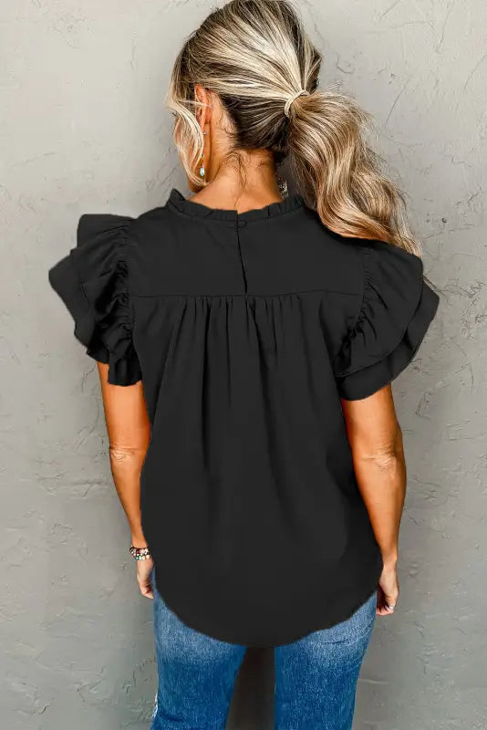 White smocked ruffle sleeve blouse - tops/blouses & shirts