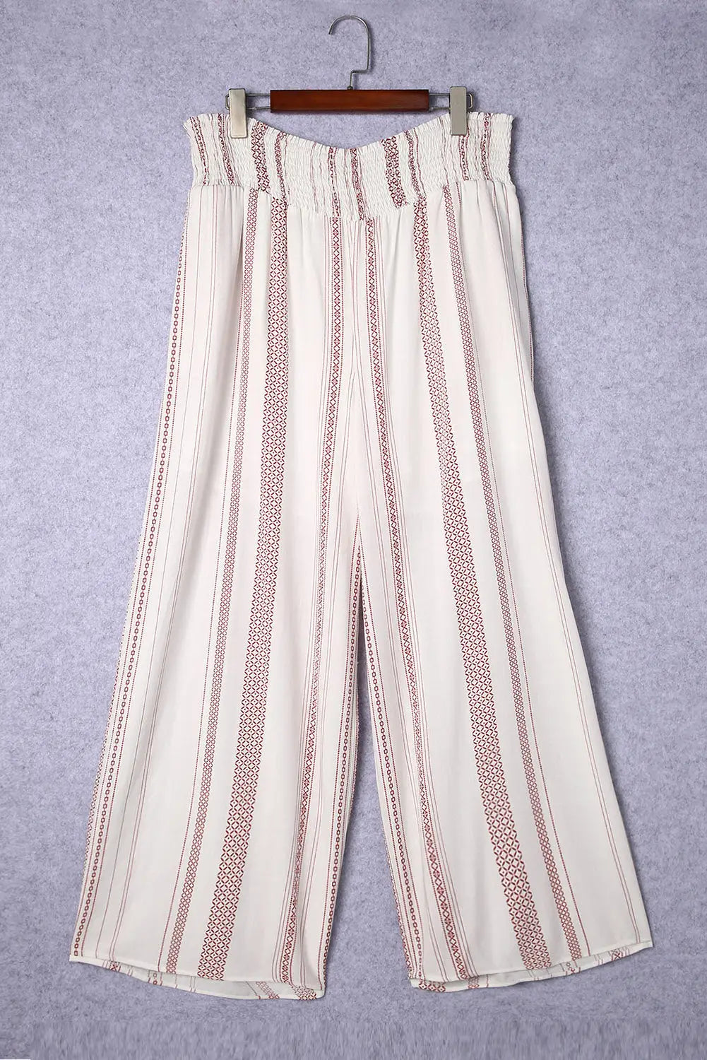 White smocked waist printed wide leg pants - plus size