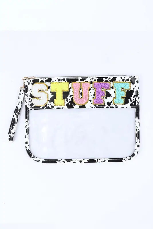 White snacks chenille letters zipped clear pouch - pink / one size / 100% pu - handbags