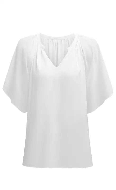 White split neck pleated loose top - tops