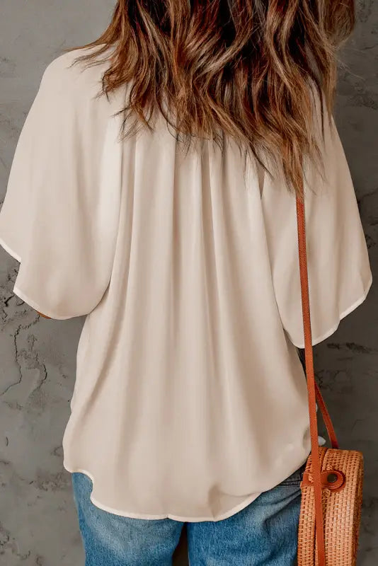 White split neck pleated loose top - tops