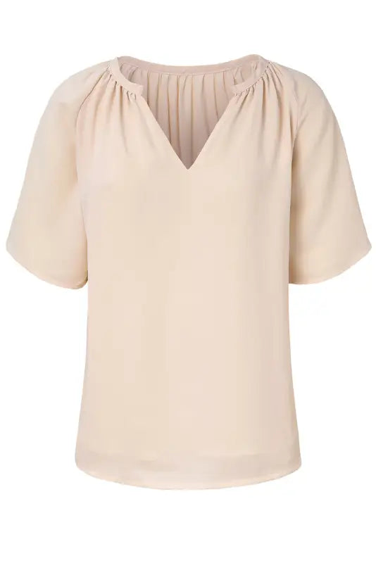 White split neck pleated loose top - tops