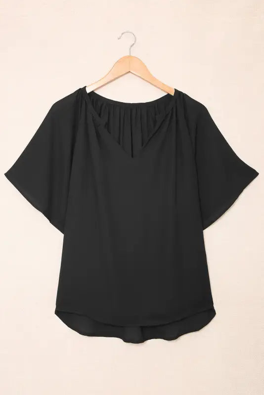 White split neck pleated loose top - tops