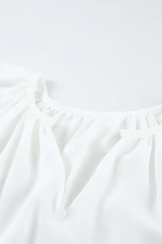 White split neck pleated loose top - tops