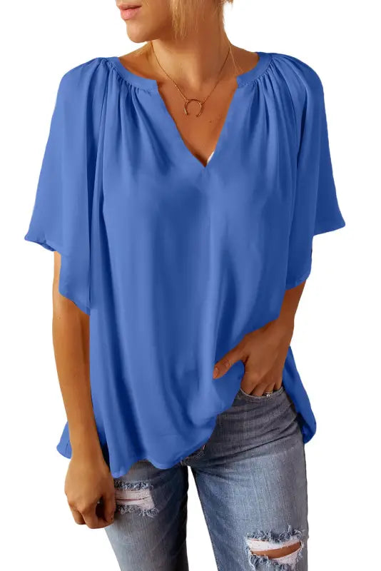 White split neck pleated loose top - tops