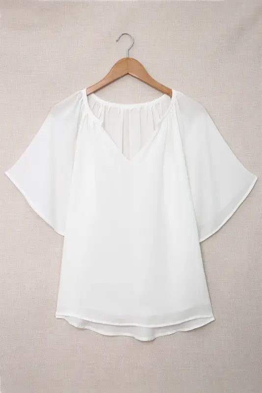 White split neck pleated loose top - tops